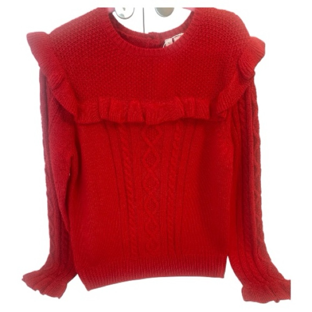 Janie and Jack red cable knit ruffle sleeve holiday sweater